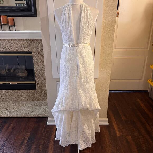 GALINA Illusion Lace Halter Sheath Wedding Boho Dress Altered Size 4 Ivory - Picture 3 of 16